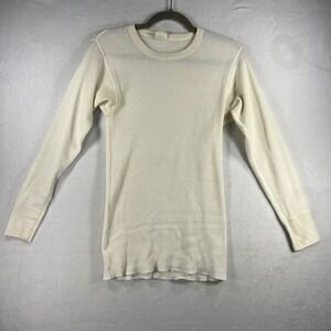 Sears Mens Thermal Knit Shirt Cream Size Large 50% Polyester 50% Cotton 70s